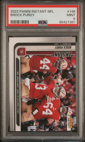 PSA 9 2022 Panini Instant #146 Brock Purdy FIRST CAREER START BEATS TOM BRADY
