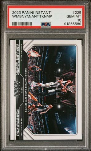 PSA 10 GEM MINT 2023 Panini Instant #225 Giannis Antetokounmpo VS Victor Wembanyama Rookie Card " Marquee Matchup"