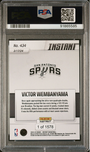 PSA 10 Panini Instant #434 Victor Wembanyama Rookie Card "Another Staggering Stat Line"