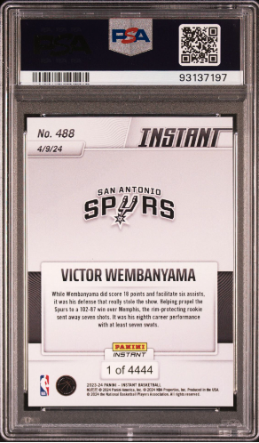 PSA 9 MINT 2023 Panini Instant #488 Victor Wembanyama Rookie Card