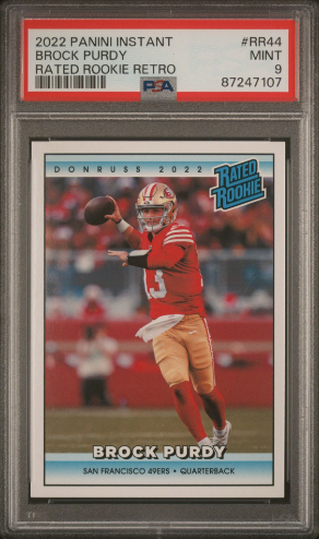 PSA 9 MINT 2022 Panini Instant #RR44 Brock Purdy Rated Rookie Retro Rookie Card