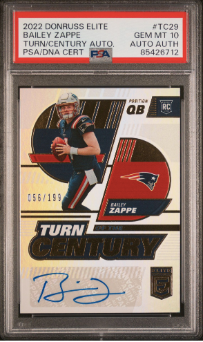 PSA 10 GEM MINT 2002 Donruss Elite #TC29 Bailey Zappe Rookie Card Turn Of The Century Autographed Silver Holo #56/199