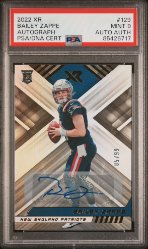 PSA 9 MINT 2022 XR #129 Bailey Zappe Autographed Rookie Card New England Patiots